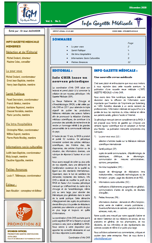 Couverture INFO GAZETTE MÉDICALE (IGM)