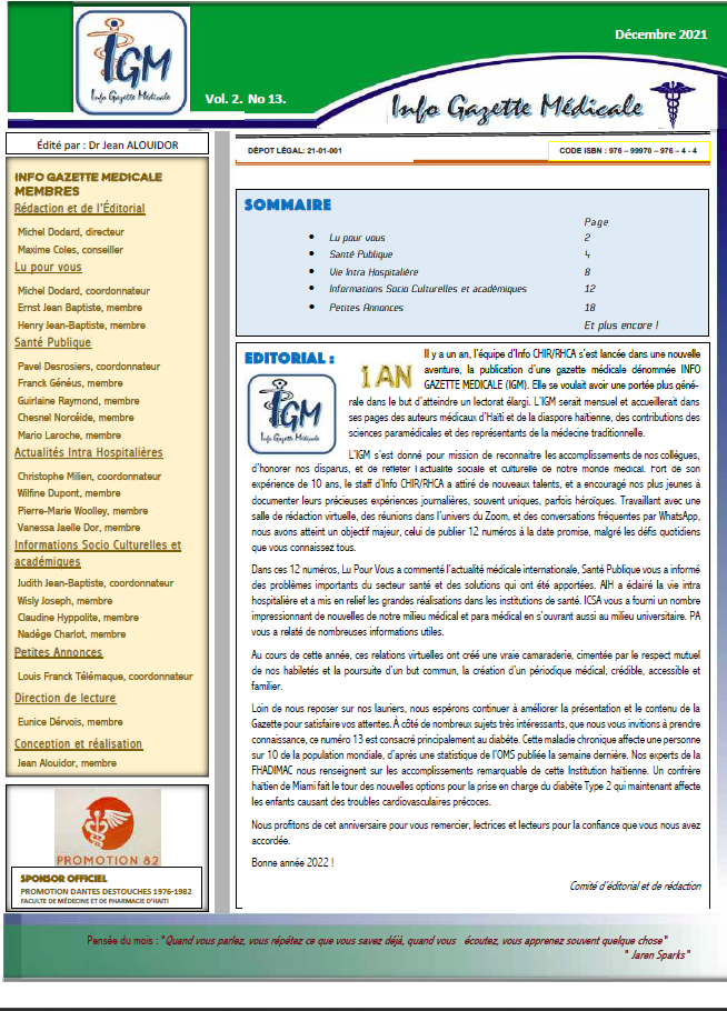 Couverture INFO GAZETTE MEDICALE (IGM)