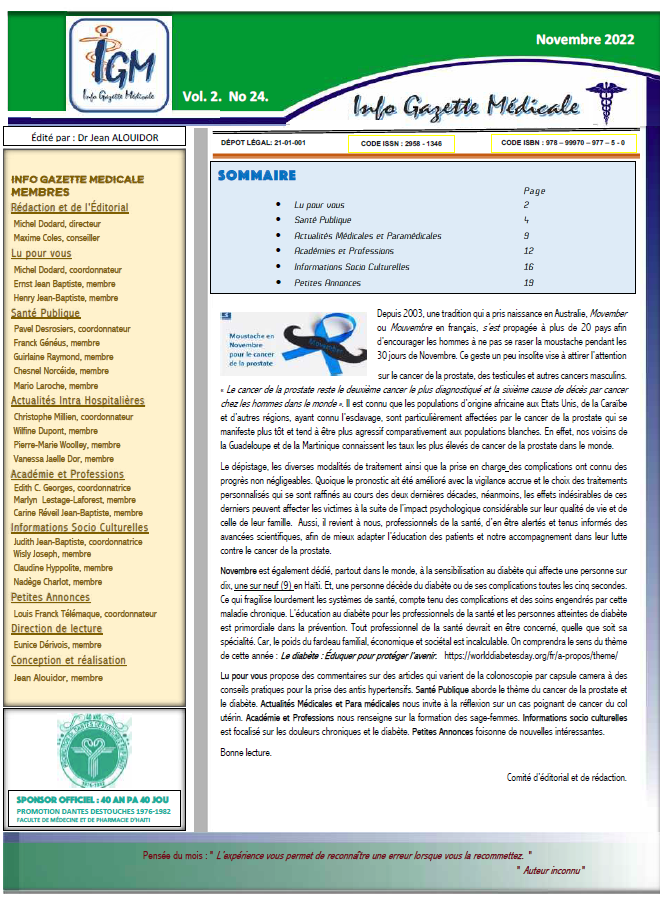 Couverture INFO GAZETTE MÉDICALE (IGM)