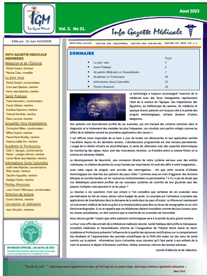 Couverture INFO GAZETTE MÉDICALE (IGM)