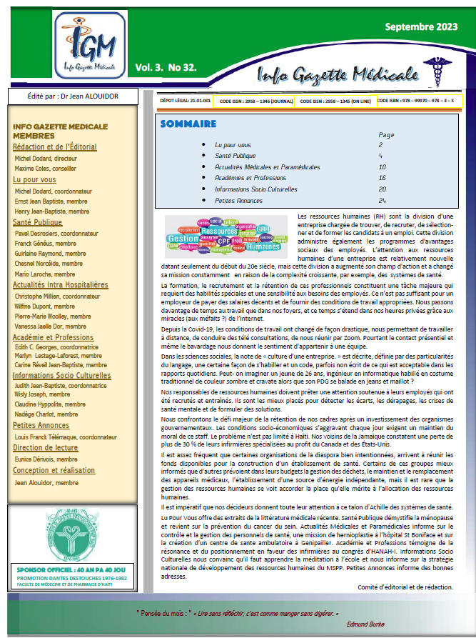 Couverture INFO GAZETTE MEDICALE (IGM)