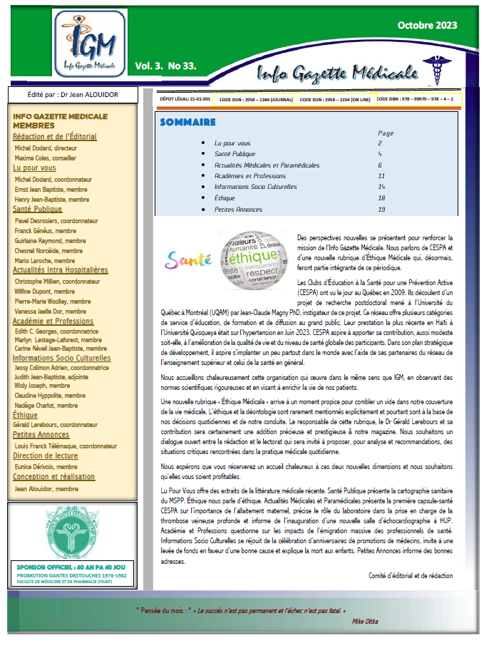 Couverture INFO GAZETTE MEDICALE (IGM)