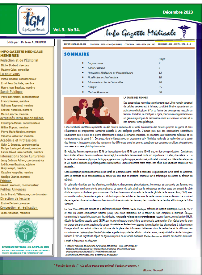 Couverture INFO GAZETTE MÉDICALE (IGM)