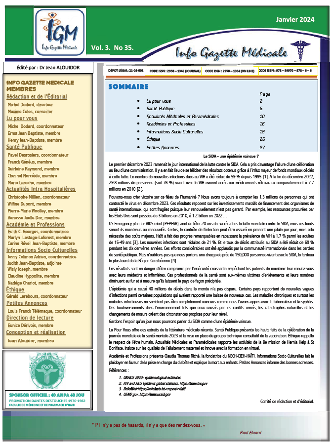 Couverture INFO GAZETTE MÉDICALE (IGM)
