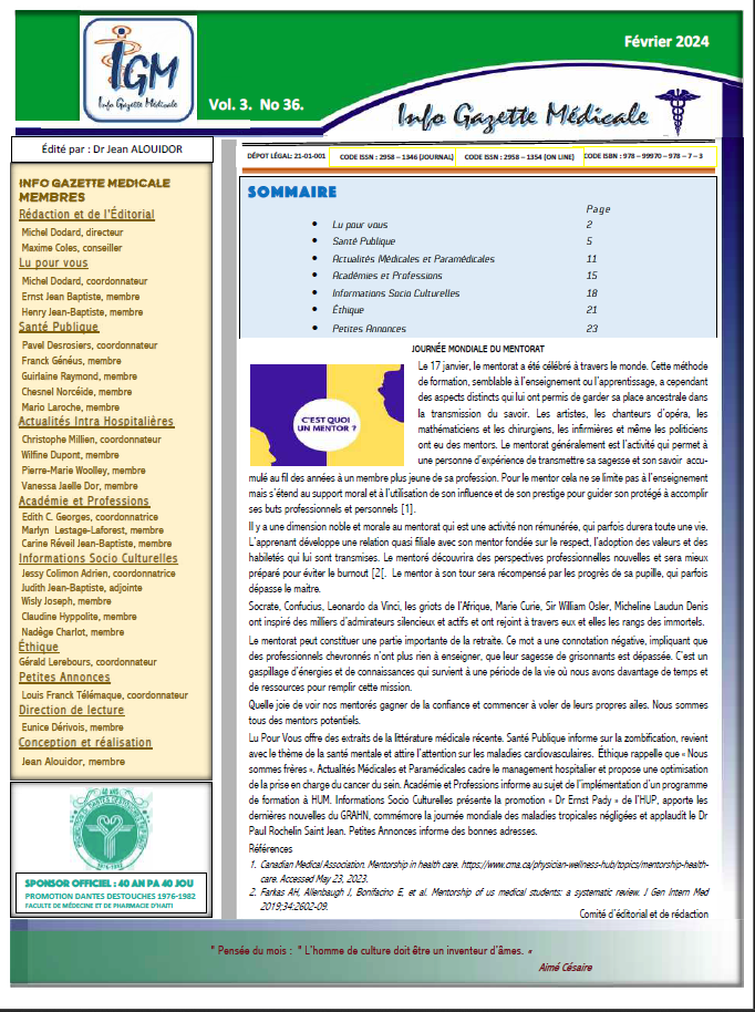 Couverture INFO GAZETTE MÉDICALE (IGM)