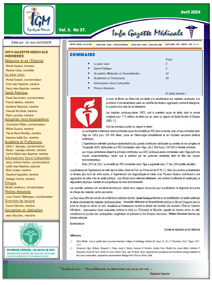 Couverture INFO GAZETTE MÉDICALE (IGM)