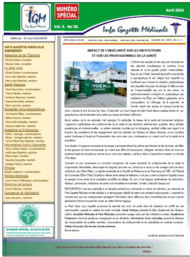Couverture INFO GAZETTE MÉDICALE (IGM)