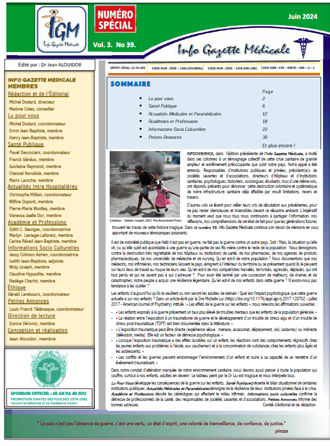 Couverture INFO GAZETTE MÉDICALE (IGM)