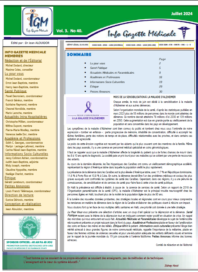 Couverture INFO GAZETTE MÉDICALE (IGM)