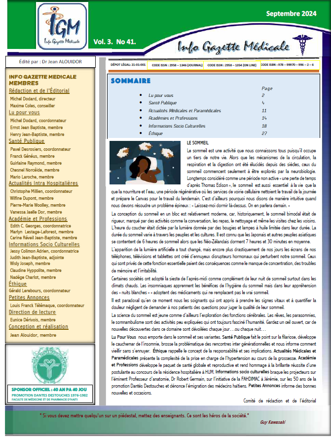 Couverture INFO GAZETTE MÉDICALE (IGM)