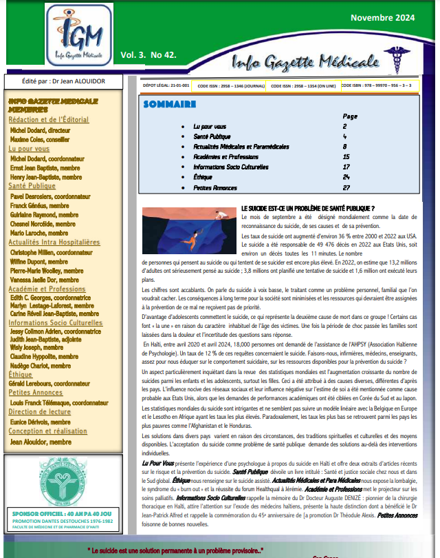 Couverture INFO GAZETTE MÉDICALE (IGM)