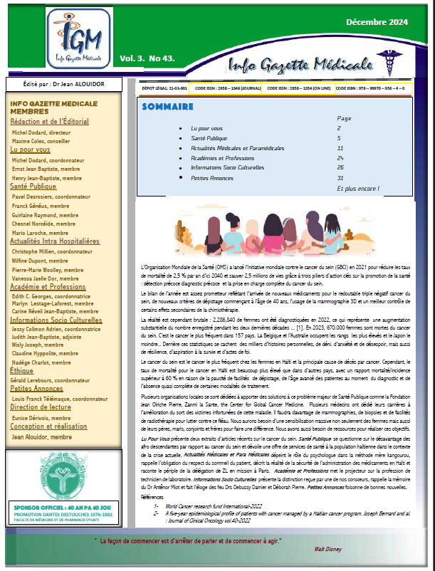 Couverture INFO GAZETTE MÉDICALE (IGM)