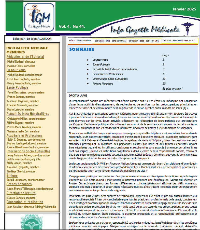 Couverture INFO GAZETTE MÉDICALE (IGM)