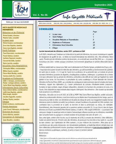 Couverture INFO GAZETTE MÉDICALE (IGM) Vol 4 No 48