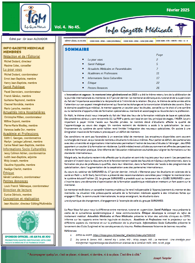Couverture INFO GAZETTE MÉDICALE (IGM)