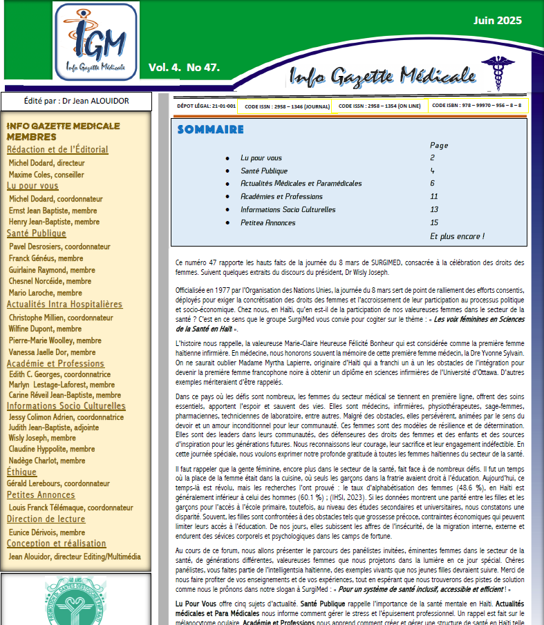 INFOCHIR/RHCA : Revue Haitienne de Chirurgie et d’Anesthésiologie.